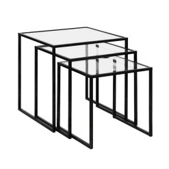 Pomax Tables Basses | Eszential - Set/3 Tables D'Appoint - Metal / Verre - L 45/40/35 X W 45/40/35 X H 45/40/35 Cm - Noir