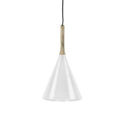 Pomax Suspensions | Brampton - Lampe Suspendue - Metal / Bois De Manguier - Dia 25 X H 42 Cm - Blanc