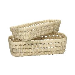 Pomax Paniers A Pain, Couverts Et Serviettes | Campo - Set/2 Corbeilles A Pain - Palmier / Canne - L 27/30 X W 12/15 X H 10 Cm - Naturel