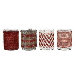 Pomax Photophores / T-Lights | Oray - Photophore - Verre / Tissues Recyclees - Dia 10 X H 13,5 Cm - Mix De Rouges