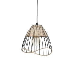 Pomax Suspensions | Trix - Lampe Suspendue - Metal / Rotin - Dia 30 X H 28 - Naturel/Noir