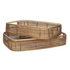 Pomax Plateaux | Osaka - Set/2 Plateaus - Rotin / Bambou - L 40/45 X W 26/30 X H 8/8 Cm - Naturel