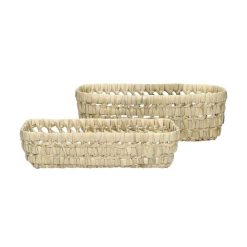 Pomax Paniers A Pain, Couverts Et Serviettes | Campo - Set/2 Corbeilles A Pain - Palmier / Canne - L 27/30 X W 12/15 X H 10 Cm - Naturel