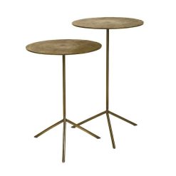 Pomax Tables Basses | Jive - Set/2 Bouts De Canape - Aluminium / Acier Inoxydable - Dia 36 X H 47/57 Cm - Brass