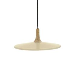 Pomax Suspensions | Brampton - Lampe Suspendue - Metal / Bois De Manguier - Dia 40 X H 13 Cm - Latte