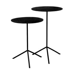 Pomax Tables Basses | Jive - Set/2 Bouts De Canape - Aluminium / Acier Inoxydable - Dia 36 X H 47/57 Cm - Noir