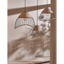 Pomax Suspensions | Trix - Lampe Suspendue - Metal / Rotin - Dia 30 X H 28 - Naturel/Noir