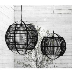 Pomax Suspensions | Mekong - Lampe Suspendue - Bambou - Dia 46,5 X H 47 Cm - Noir