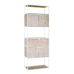 Pomax Etageres | Eszential - Rack 4 Portes 1 Tiroir - Metal / Bois De Sapin - L 60 X W 30 X H 165 Cm - Naturel/Blanc