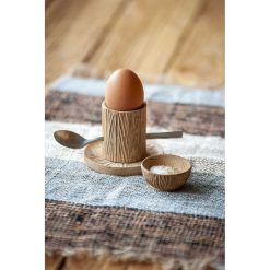 Pomax Accessoires | Kerf - Set/3 Coquetier & Sous-Assiette & Bol D'Epices Mini - Bois De Manguier - - Dia 5/9/5,5 X H 6/0,7/2,5 Cm - Naturel