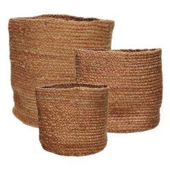 Pomax Bols & Paniers | Mambo - Set/3 Paniers - Jute - Dia 22/27/32 X H 22/27/32 Cm - Brun