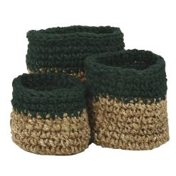 Pomax Bols & Paniers | Nourio - Set/3 Paniers - Jute - Dia 22/27/32 X H 22/27/32 Cm - Vert