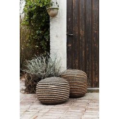 Pomax Coussins De Sol | Bombay - Pouf - Jute / Coton - Dia 50 X H 35 Cm - Naturel/Noir