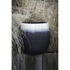 Pomax Cache-Pots | Rock - Pot A Fleurs - Verre - Dia 30 X H 30 Cm - Noir/Argent