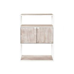 Pomax Etageres | Eszential - Rack 2 Portes - Metal / Bois De Sapin - L 60 X W 30 X H 80 Cm - Naturel/Blanc