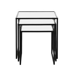 Pomax Tables Basses | Eszential - Set/3 Tables D'Appoint - Metal / Verre - L 45/40/35 X W 45/40/35 X H 45/40/35 Cm - Noir