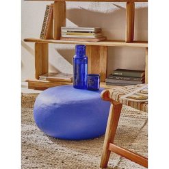 Pomax Poufs | Pretoria - Pouf/Table D'Appoint - Enduit A La Chaux - Dia 50 X H 25 Cm - Bleu