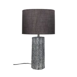 Pomax Lampes De Table | Russel - Lampe De Table - Faience / Lin - Dia 33 X H 56,5 Cm - Gris Fonce