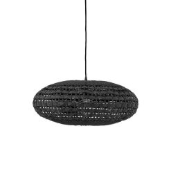 Pomax Suspensions | Rota - Lampe Suspendue - Rotin / Bois - Dia 56 X H 24 Cm - Noir