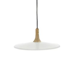 Pomax Suspensions | Brampton - Lampe Suspendue - Metal / Bois De Manguier - Dia 40 X H 13 Cm - Blanc