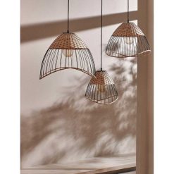 Pomax Suspensions | Trix - Lampe Suspendue - Metal / Rotin - Dia 42 X H 28 Cm - Naturel/Noir