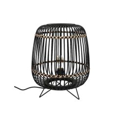 Pomax Lampes De Table | Momok - Lampe De Table - Bambou / Metal - Dia 36 X H 43 Cm - Noir