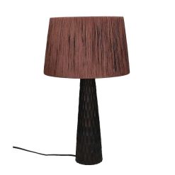 Pomax Lampes De Table | Agnes - Lampe De Table - Bois De Mangier / Raphia - Dia 30 X H 50 Cm - Noir