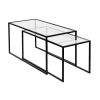 Pomax Tables Basses | Eszential - Set/2 Tables Basses - Metal / Verre - L 75/80 X W 35/40 X H 35/40 Cm - Noir