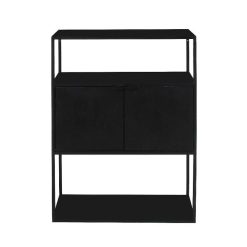 Pomax Etageres | Eszential - Rack 2 Portes - Metal / Bois De Sapin - L 60 X W 30 X H 80 Cm - Noir