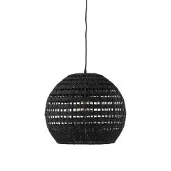 Pomax Suspensions | Rota - Lampe Suspendue - Rotin / Bois - Dia 49 X H 41 Cm - Noir