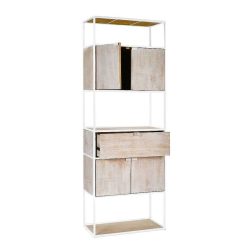 Pomax Etageres | Eszential - Rack 4 Portes 1 Tiroir - Metal / Bois De Sapin - L 60 X W 30 X H 165 Cm - Naturel/Blanc